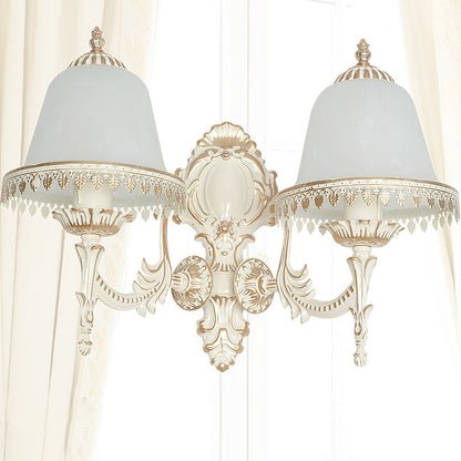 Vivolux | Opal Frosted Glass Cloche Wandlamp Traditionele 2-Kop Eetkamer Wandmontage Lamp met Afwerking in Wit