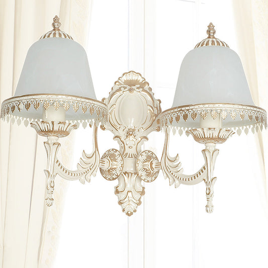 Vivolux | Opal Frosted Glass Cloche Wandlamp Traditionele 2-Kop Eetkamer Wandmontage Lamp met Afwerking in Wit