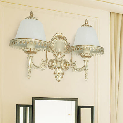 Vivolux | Opal Frosted Glass Cloche Wandlamp Traditionele 2-Kop Eetkamer Wandmontage Lamp met Afwerking in Wit