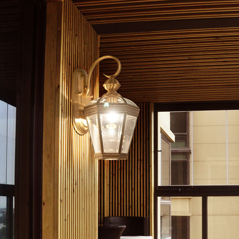 Vivolux | 1-Licht Geconischte Wandlamp Vintage Antiek Messing Transparente Glas Wandlamp voor Buiten