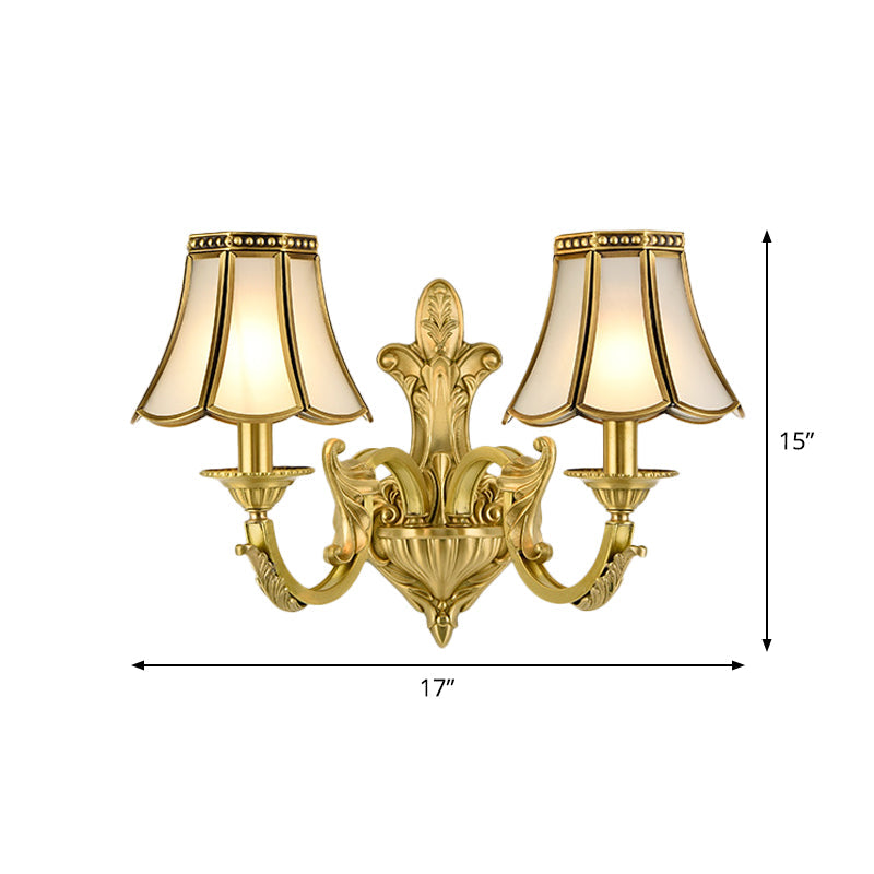 Vivolux | 1/2 Licht Geflared/Bell Wandgemonteerde Licht Traditionelles Poliertes Messing Frosted Glas Wandlampe