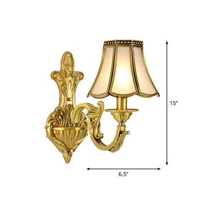 Vivolux | 1/2 Licht Geflared/Bell Wandgemonteerde Licht Traditionelles Poliertes Messing Frosted Glas Wandlampe