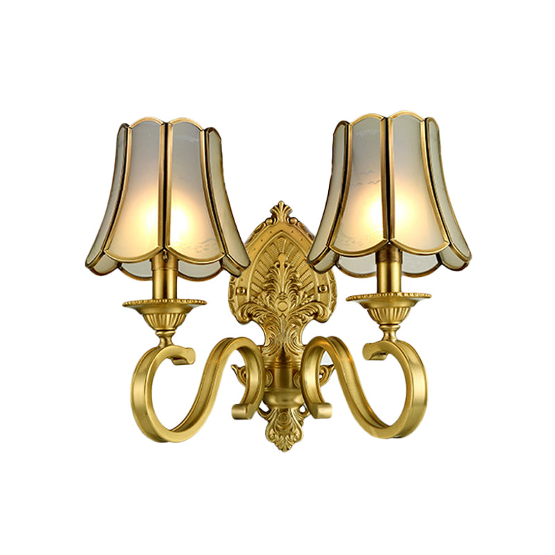 Vivolux | 1/2 Licht Geflared/Bell Wandgemonteerde Licht Traditionelles Poliertes Messing Frosted Glas Wandlampe