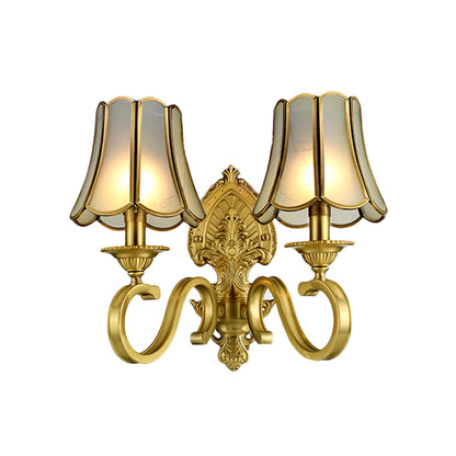 Vivolux | 1/2 Licht Geflared/Bell Wandgemonteerde Licht Traditionelles Poliertes Messing Frosted Glas Wandlampe