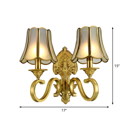 Vivolux | 1/2 Licht Geflared/Bell Wandgemonteerde Licht Traditionelles Poliertes Messing Frosted Glas Wandlampe