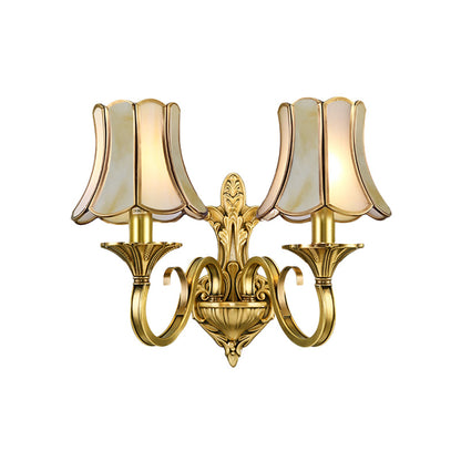 Vivolux | 1/2 Licht Geflared/Bell Wandgemonteerde Licht Traditionelles Poliertes Messing Frosted Glas Wandlampe