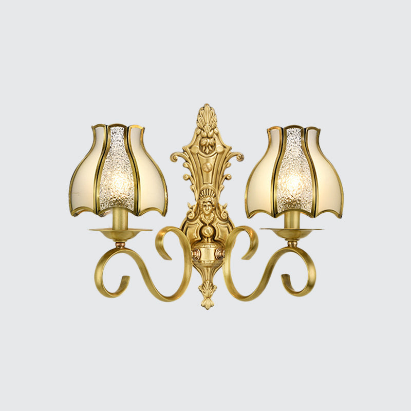Vivolux | 1/2 Licht Geflared/Bell Wandgemonteerde Licht Traditionelles Poliertes Messing Frosted Glas Wandlampe