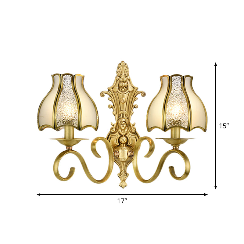 Vivolux | 1/2 Licht Geflared/Bell Wandgemonteerde Licht Traditionelles Poliertes Messing Frosted Glas Wandlampe
