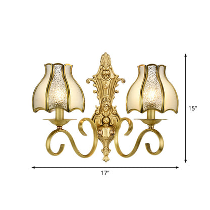 Vivolux | 1/2 Licht Geflared/Bell Wandgemonteerde Licht Traditionelles Poliertes Messing Frosted Glas Wandlampe