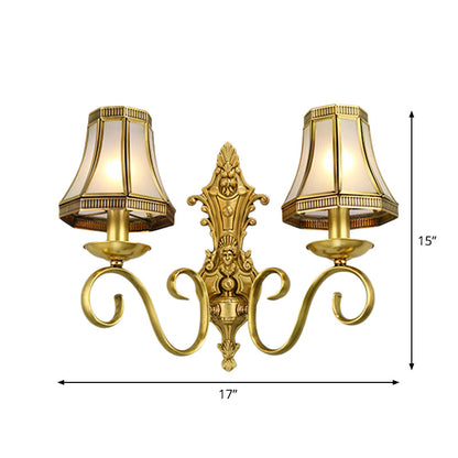 Vivolux | 1/2 Licht Geflared/Bell Wandgemonteerde Licht Traditionelles Poliertes Messing Frosted Glas Wandlampe