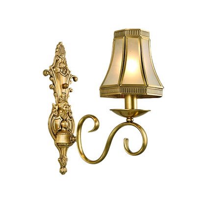 Vivolux | 1/2 Licht Geflared/Bell Wandgemonteerde Licht Traditionelles Poliertes Messing Frosted Glas Wandlampe