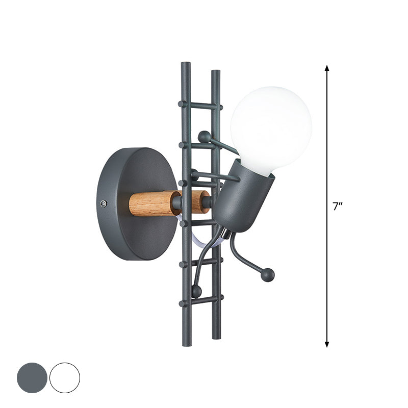 Vivolux | Grijs/wit en houten ladder man wandlamp cartoon 1-lamps metalen wandgemonteerde verlichtingsarmatuur