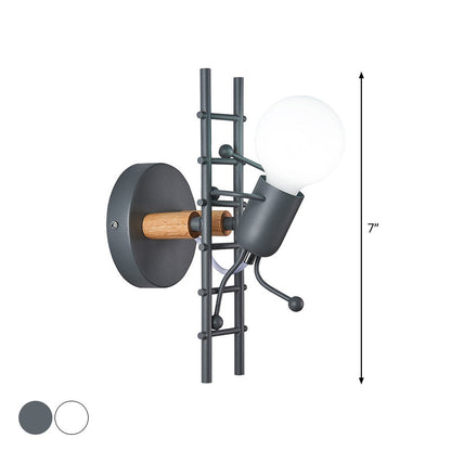 Vivolux | Grijs/wit en houten ladder man wandlamp cartoon 1-lamps metalen wandgemonteerde verlichtingsarmatuur
