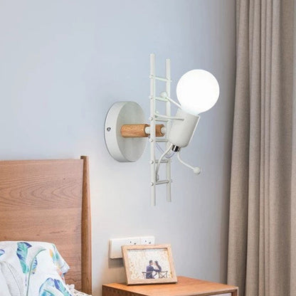 Vivolux | Grijs/wit en houten ladder man wandlamp cartoon 1-lamps metalen wandgemonteerde verlichtingsarmatuur