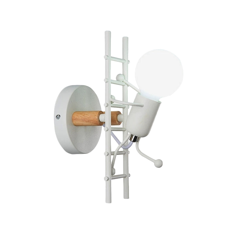 Vivolux | Grijs/wit en houten ladder man wandlamp cartoon 1-lamps metalen wandgemonteerde verlichtingsarmatuur