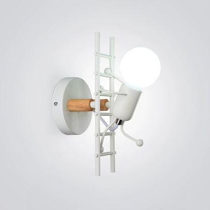 Vivolux | Grijs/wit en houten ladder man wandlamp cartoon 1-lamps metalen wandgemonteerde verlichtingsarmatuur