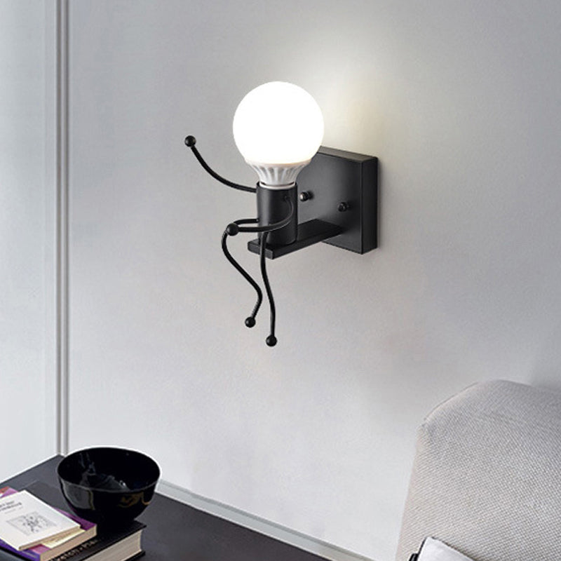 Vivolux | Kleine Mann Metall Wand Sconce Licht Art Deco 1/2-Glühbirne Weiße Wandmontage Licht für Kinderzimmer