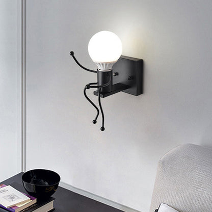 Vivolux | Kleine Mann Metall Wand Sconce Licht Art Deco 1/2-Glühbirne Weiße Wandmontage Licht für Kinderzimmer