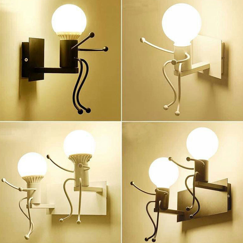 Vivolux | Kleine Mann Metall Wand Sconce Licht Art Deco 1/2-Glühbirne Weiße Wandmontage Licht für Kinderzimmer