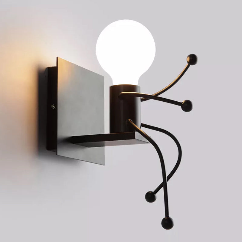 Vivolux | Kleine Mann Metall Wand Sconce Licht Art Deco 1/2-Glühbirne Weiße Wandmontage Licht für Kinderzimmer