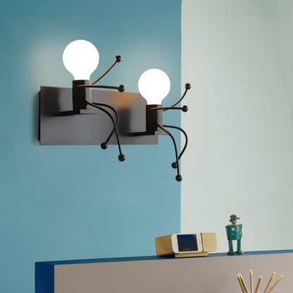 Vivolux | Kleine Mann Metall Wand Sconce Licht Art Deco 1/2-Glühbirne Weiße Wandmontage Licht für Kinderzimmer