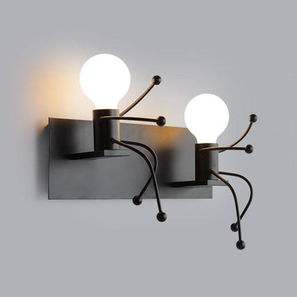 Vivolux | Kleine Mann Metall Wand Sconce Licht Art Deco 1/2-Glühbirne Weiße Wandmontage Licht für Kinderzimmer