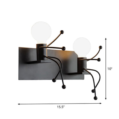 Vivolux | Kleine Mann Metall Wand Sconce Licht Art Deco 1/2-Glühbirne Weiße Wandmontage Licht für Kinderzimmer