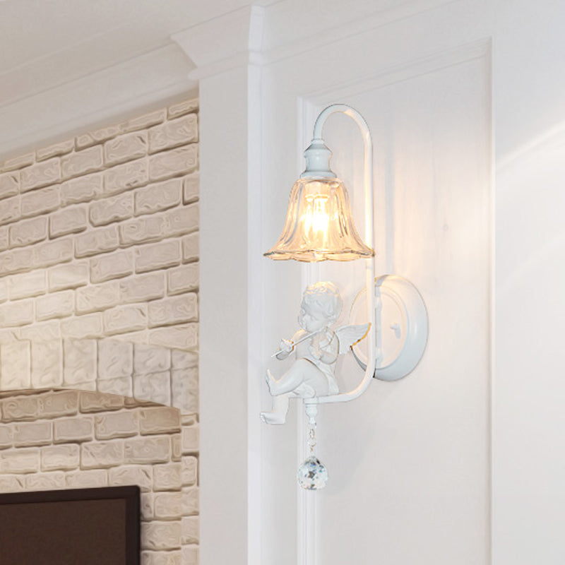 Vivolux | Cream Angel Wandlicht Decoratief 1-Kop Hars Wandlamp met Bloem Helden Glas Schaduw en Kristallen Orb