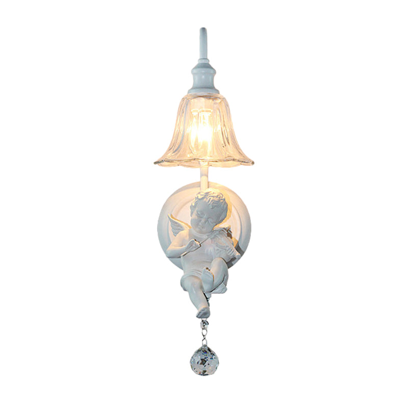 Vivolux | Cream Angel Wandlicht Decoratief 1-Kop Hars Wandlamp met Bloem Helden Glas Schaduw en Kristallen Orb
