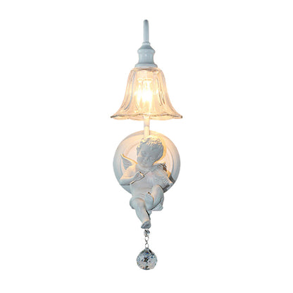 Vivolux | Cream Angel Wandlicht Decoratief 1-Kop Hars Wandlamp met Bloem Helden Glas Schaduw en Kristallen Orb