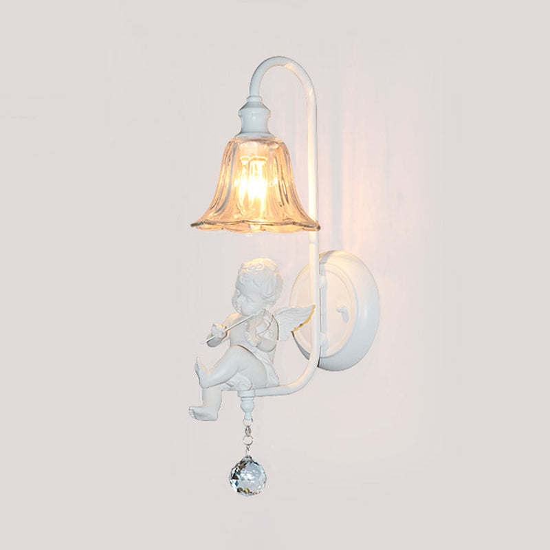 Vivolux | Cream Angel Wandlicht Decoratief 1-Kop Hars Wandlamp met Bloem Helden Glas Schaduw en Kristallen Orb