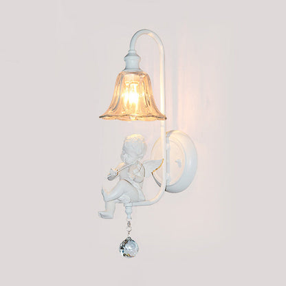 Vivolux | Cream Angel Wandlicht Decoratief 1-Kop Hars Wandlamp met Bloem Helden Glas Schaduw en Kristallen Orb