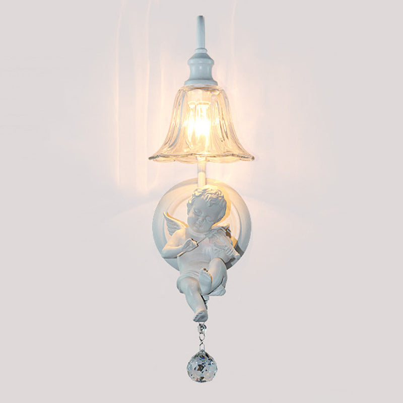 Vivolux | Cream Angel Wandlicht Decoratief 1-Kop Hars Wandlamp met Bloem Helden Glas Schaduw en Kristallen Orb