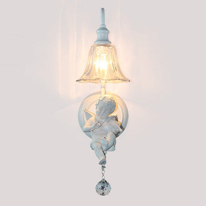 Vivolux | Cream Angel Wandlicht Decoratief 1-Kop Hars Wandlamp met Bloem Helden Glas Schaduw en Kristallen Orb