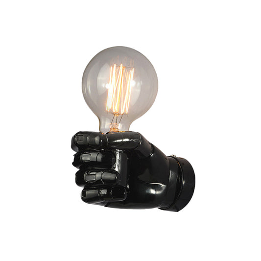 Vivolux | Resin Fist Wandmontierte Licht Kunstwerk 1-Glühbirne Wand Sconces in Weiß/Schwarz/Abgebeiztem Holz für Restaurant