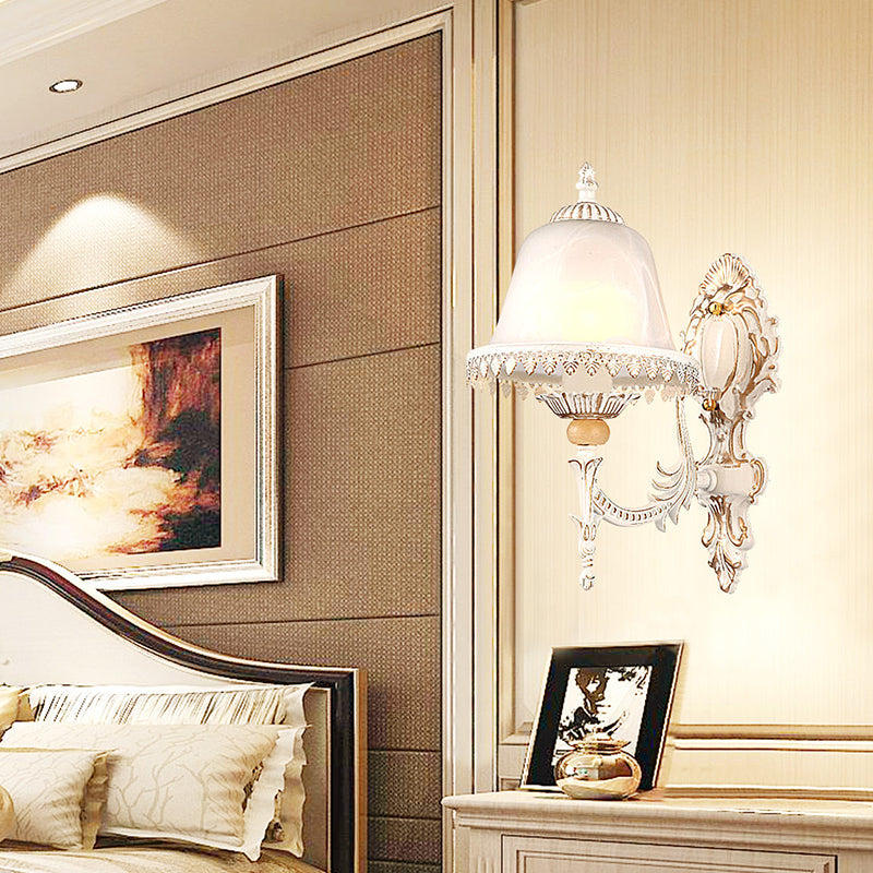 Vivolux | Einzel-Glühbirne Mattierte Weiße Glas Wandlampe Vintage Beige Glockenförmige Schlafzimmer Wandbeleuchtungseinheit