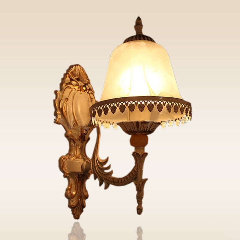 Vivolux | Einzel-Glühbirne Mattierte Weiße Glas Wandlampe Vintage Beige Glockenförmige Schlafzimmer Wandbeleuchtungseinheit
