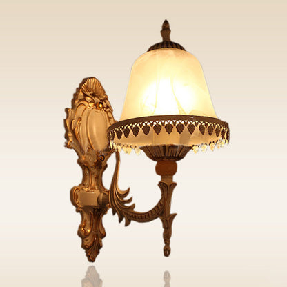 Vivolux | Einzel-Glühbirne Mattierte Weiße Glas Wandlampe Vintage Beige Glockenförmige Schlafzimmer Wandbeleuchtungseinheit