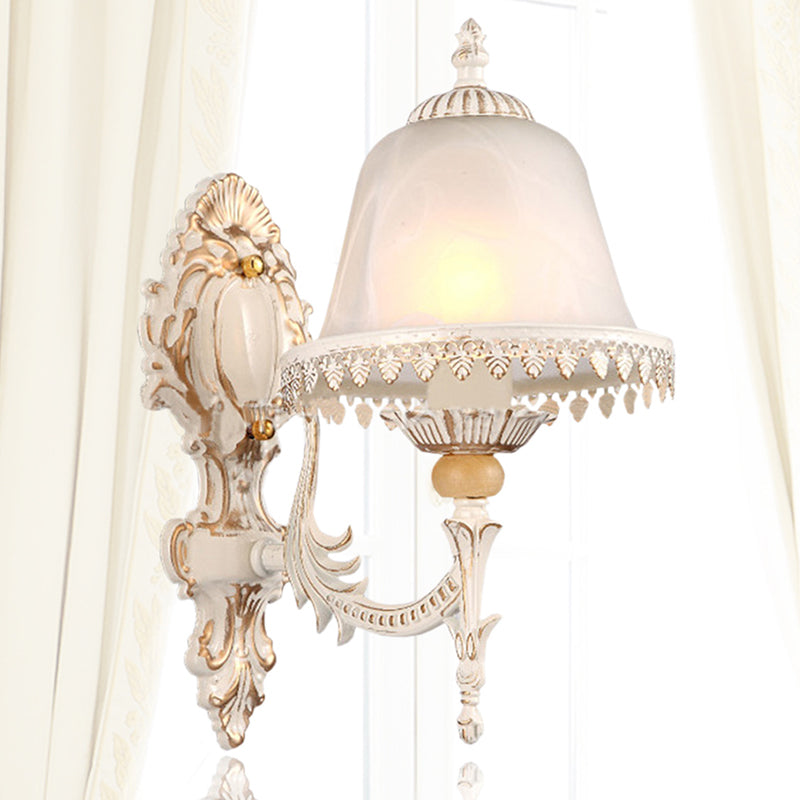 Vivolux | Einzel-Glühbirne Mattierte Weiße Glas Wandlampe Vintage Beige Glockenförmige Schlafzimmer Wandbeleuchtungseinheit
