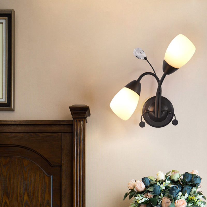 Vivolux | 2-Kopf Tulpe Wandmontage Licht Landhaus Schwarz Elfenbein Glas Wandleuchte mit Kristallakzent