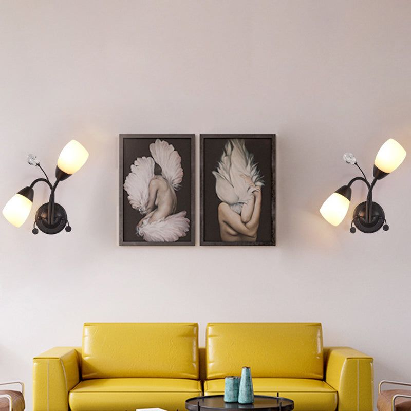 Vivolux | 2-Kopf Tulpe Wandmontage Licht Landhaus Schwarz Elfenbein Glas Wandleuchte mit Kristallakzent