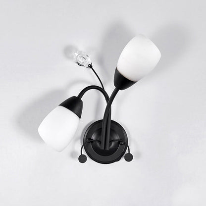 Vivolux | 2-Kopf Tulpe Wandmontage Licht Landhaus Schwarz Elfenbein Glas Wandleuchte mit Kristallakzent