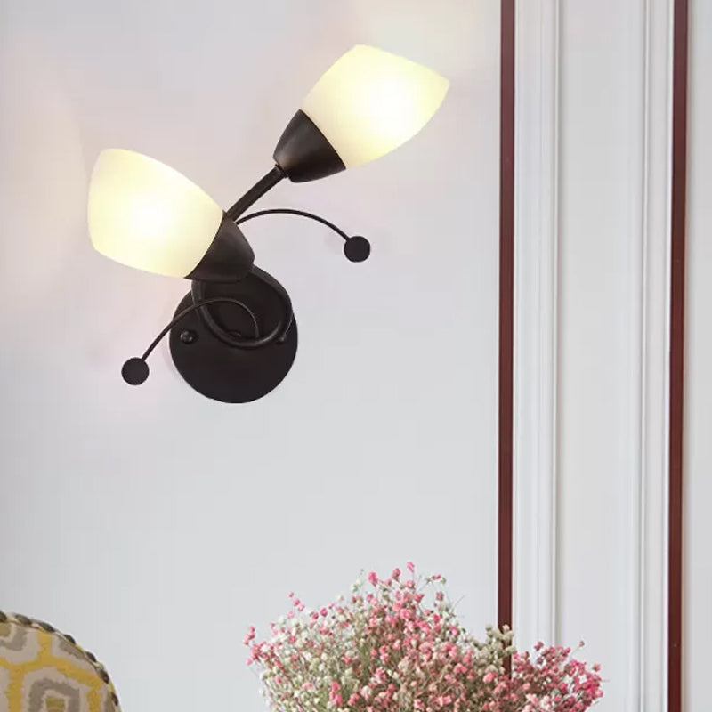 Vivolux | 2-Kopf Tulpe Wandmontage Licht Landhaus Schwarz Elfenbein Glas Wandleuchte mit Kristallakzent