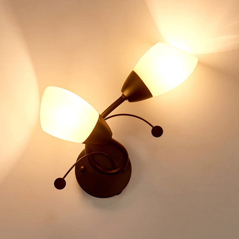 Vivolux | 2-Kopf Tulpe Wandmontage Licht Landhaus Schwarz Elfenbein Glas Wandleuchte mit Kristallakzent