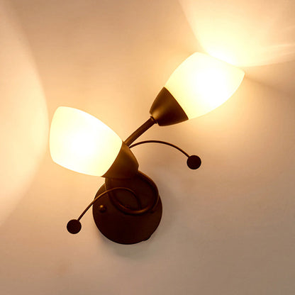 Vivolux | 2-Kopf Tulpe Wandmontage Licht Landhaus Schwarz Elfenbein Glas Wandleuchte mit Kristallakzent