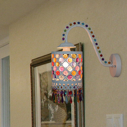 Vivolux | Eisen Weiße/rote Wandlampe Zylinder 1 Kopf Bohemia Wandleuchte mit Perlenfransen und Gängehalsarm