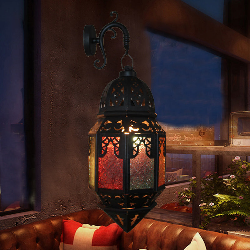 Vivolux | Bevlekt Kunstglas Censer Wandlamp Turkse Enkelvoudige Peertje Bistro Lantaarn Wandlamp in Zwart