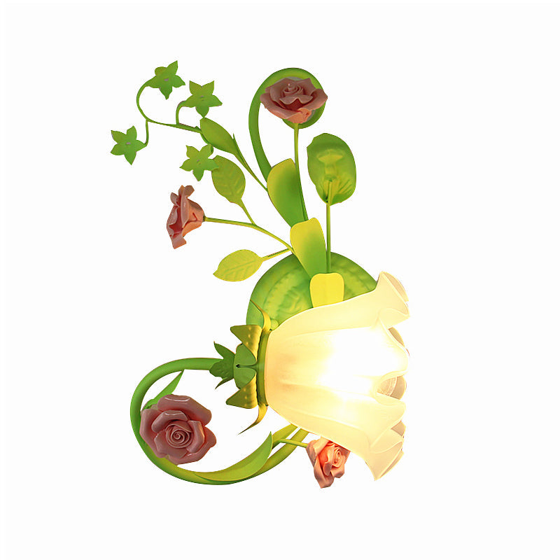 Vivolux | Einzelleuchte für die Wand links/rechts, Pastorale Rüsche, satiniertes weißes Glas, Wandleuchte in Grün mit/ohne Schalter