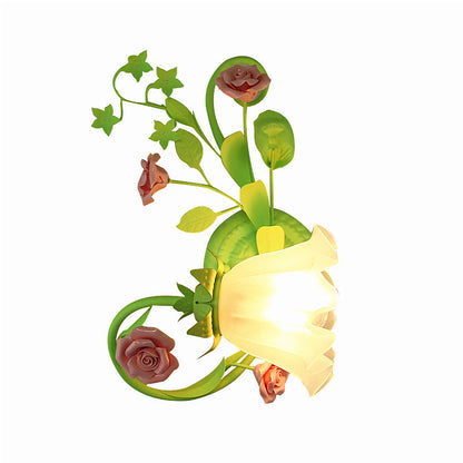 Vivolux | Einzelleuchte für die Wand links/rechts, Pastorale Rüsche, satiniertes weißes Glas, Wandleuchte in Grün mit/ohne Schalter