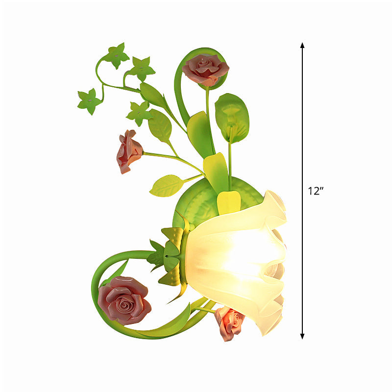 Vivolux | Einzelleuchte für die Wand links/rechts, Pastorale Rüsche, satiniertes weißes Glas, Wandleuchte in Grün mit/ohne Schalter